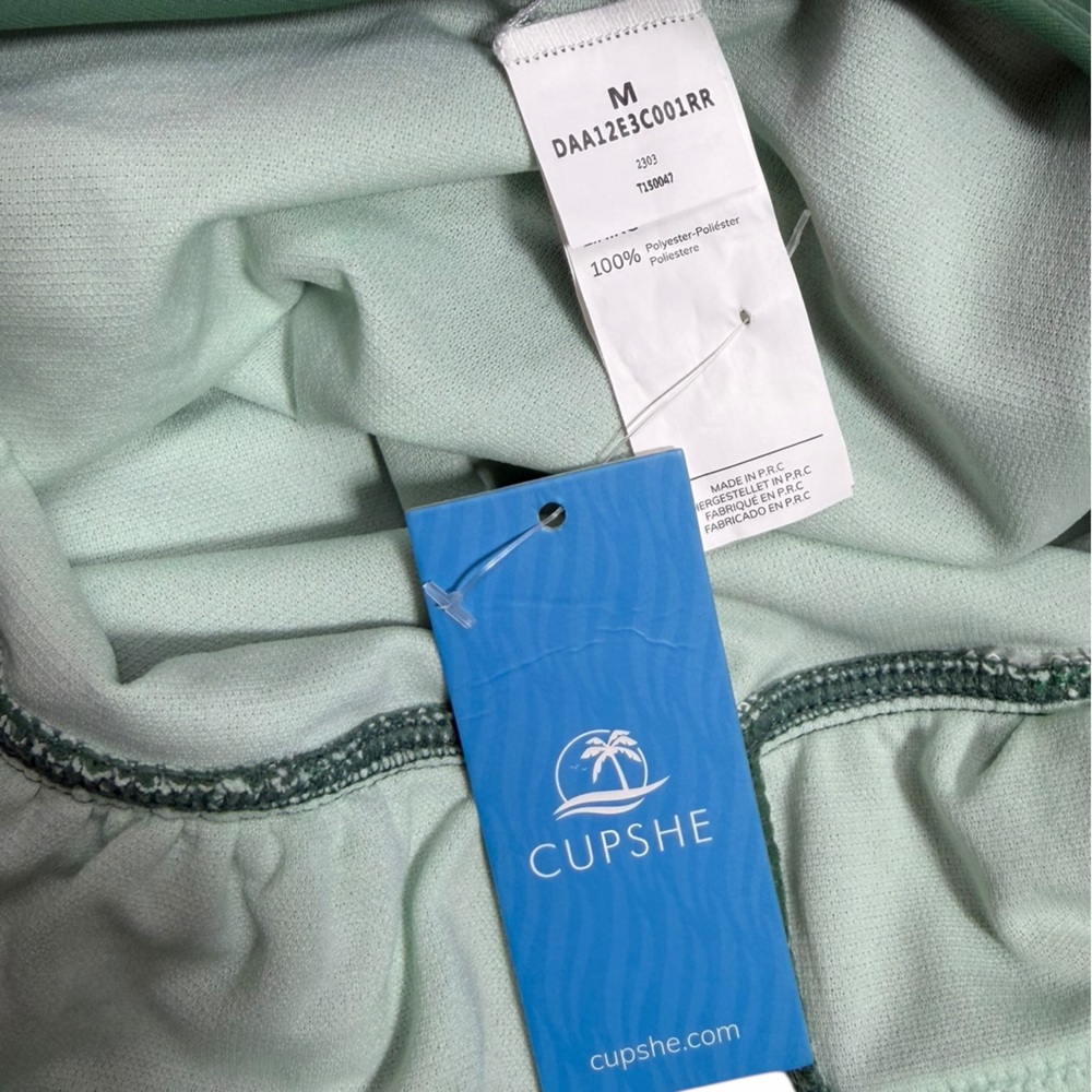 NWT Cupshe Green Halter One Piece Swimsuit Plunge Neck Wrap Tie Padded Size M - Picture 8 of 11